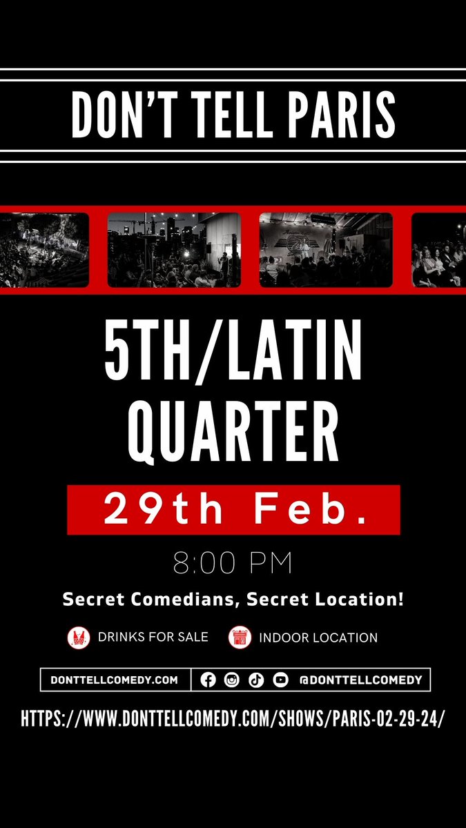 @donttellcomedy debut show in Paris on the 29th Feb! Come join us - secret location, secret lineup! donttellcomedy.com/shows/paris-02… #donttellcomedy #standupcomedy #paris