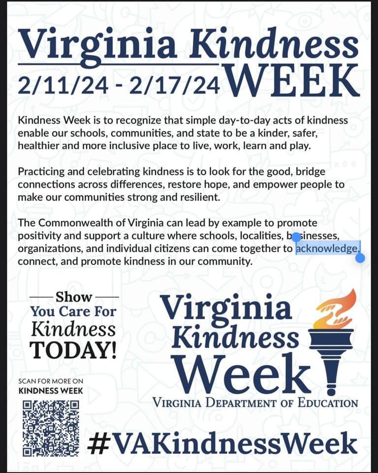 It’s VA Kindness Week!  See more information about the week below and share how you’ll celebrate!