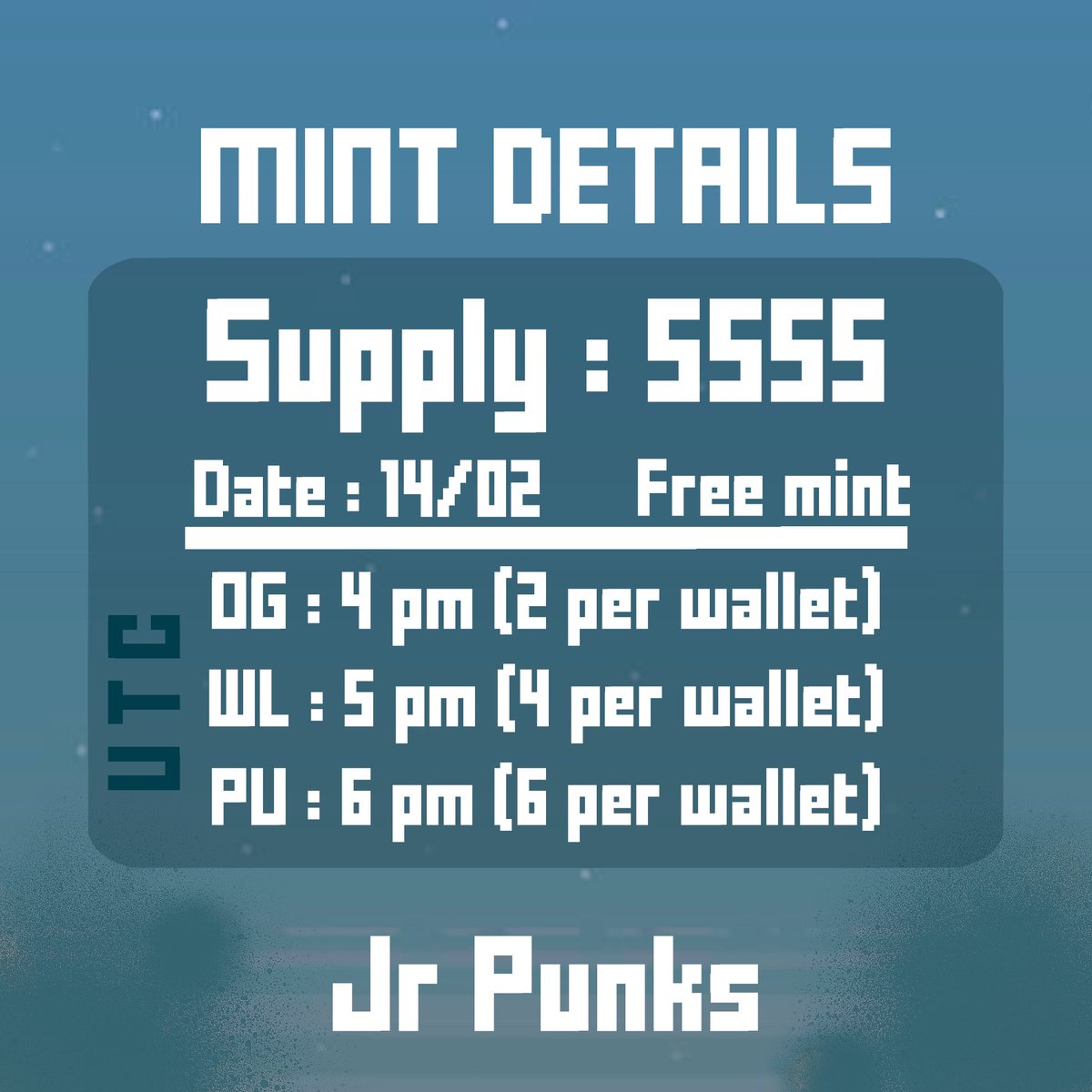 Sei_Jr_Punks's tweet photo. 🚀MINT ANNOUNCEMENT🚀
the excitement is through the roof! 🔥

📅 Save the date – February 14 at 04:00 pm UTC!

Mint Phases: OG (guaranteed mint)/WL/Public📢 https://t.co/Uqdy9u9Pwy