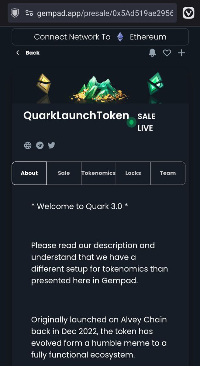 Crypto Gem Hunter 🪙 (@sabitito) on Twitter photo Hey Fam good evening
QUARK token is having ETH presale at Gempad🟢 🔥
gempad.app/presale/0x5Ad5…
Quark community VC at 21:00 UTC
We will talk about what we're building and answer questions from the community
TG :
<a href="/QuarkToken/">Quark Token</a>
quarktoken.io
<a href="/cali_julz/">Julz Cali</a> <a href="/AdamEShelton/">Adam Shelton (Captain)</a> #ETH Hey Fam good evening
QUARK token is having ETH presale at Gempad🟢 🔥
gempad.app/presale/0x5Ad5…
Quark community VC at 21:00 UTC
We will talk about what we're building and answer questions from the community
TG :
<a href="/QuarkToken/">Quark Token</a>
quarktoken.io
<a href="/cali_julz/">Julz Cali</a> <a href="/AdamEShelton/">Adam Shelton (Captain)</a> #ETH