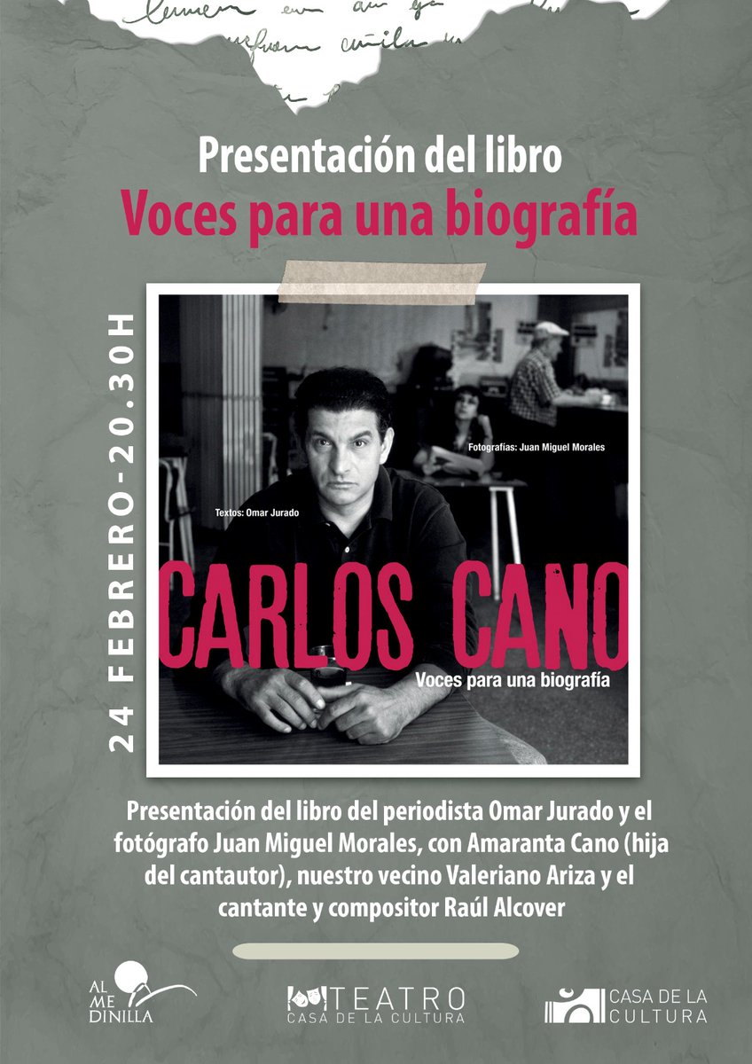 Seguro que los cantes y los aires que sopló Carlos Cano han dejado huella de sentires y vientos en muchos de los rincones y corazones de nuestra comarca.
Ahora es la ocasión de reencontrarse con #CarlosCano en un acto íntimo y emotivo, único, con músicas y letras, versos y besos.