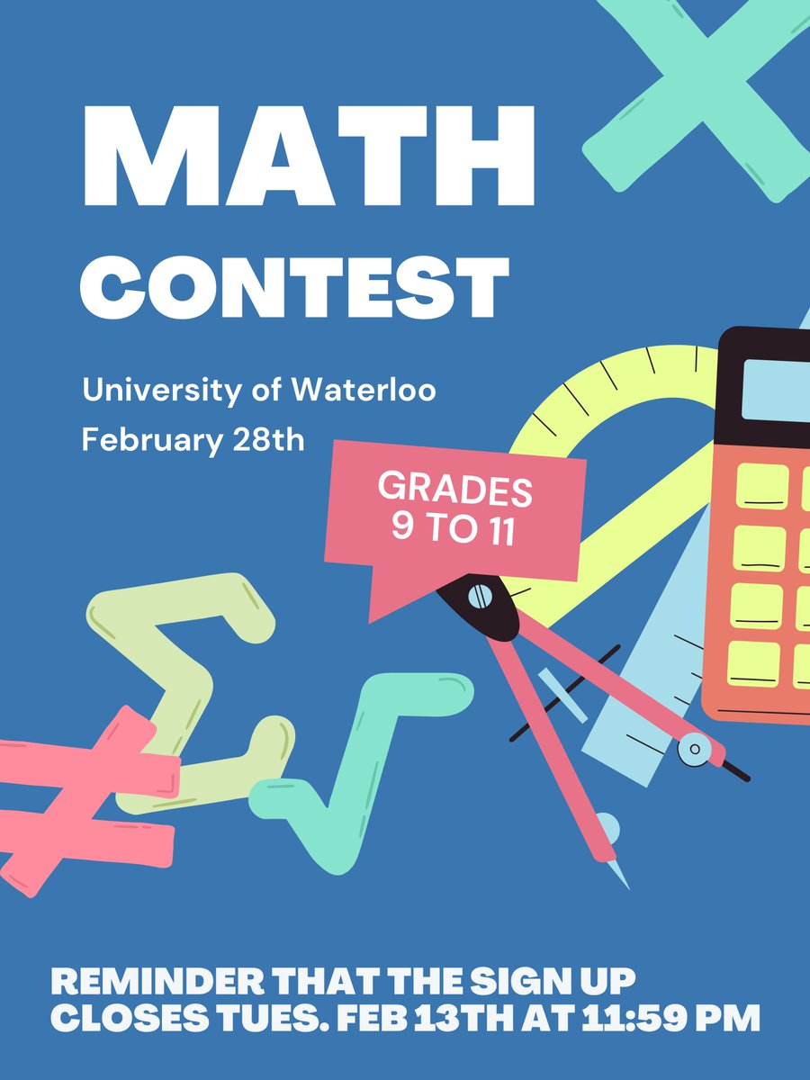 Sign up is on SchoolCashOnline before Tues Feb 13th at 11:59pm. Also the Caribou Math Contest (separate from this) is on Wed Feb 14th. See Mrs. Smith in room 211 to sign up if you haven't already.