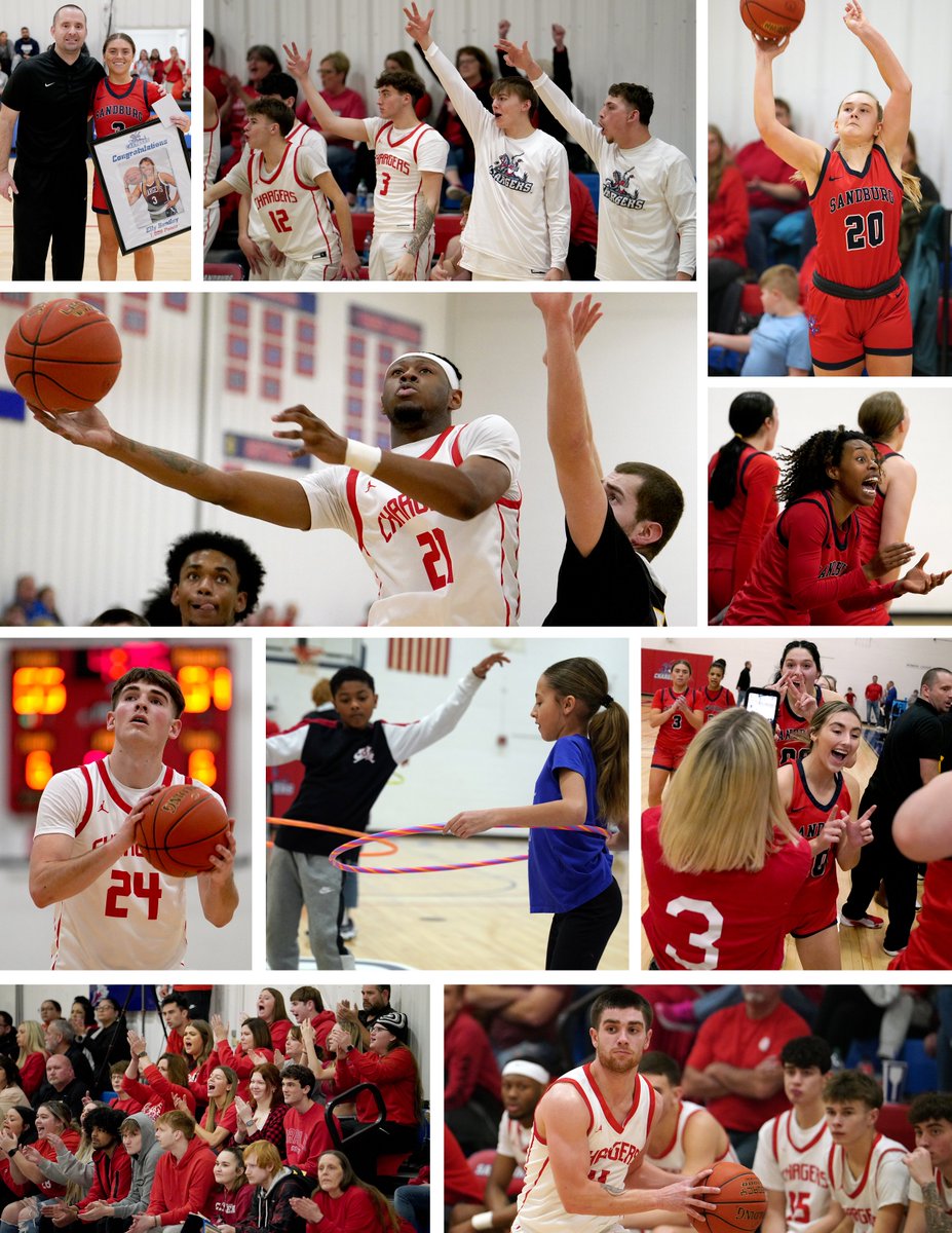 While we (im)patiently await tomorrow's big 🏀 games at Kishwaukee, go check out our photo galleries from last week's wins over Black Hawk on Paint the House Red Night! 
📸 ALBUMS | sandburgchargers.com/photos