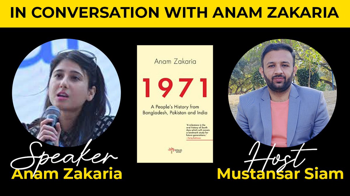 I will sit with my favourite <a href="/AnamZakaria1/">Anam Zakaria</a> to discuss her book 1971: A People's History from Bangladesh, Pakistan and India. 

Drop your questions for her!!