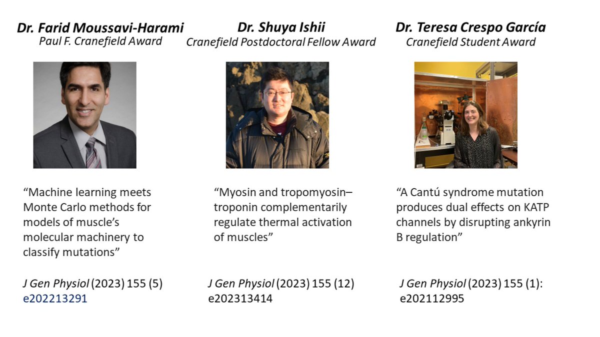 Congratulations to the recipients of the 2024 Cranefield Awards! The awards recognize papers of exceptional quality published in the previous year in the Journal of General Physiology by a young investigator, postdoctoral fellow, and student.