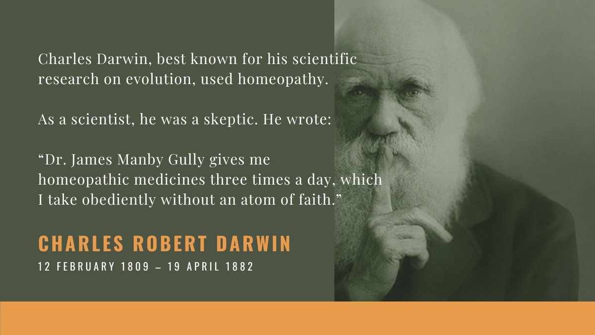 Charles Darwin was born #OnThisDay in 1809

Does a person need to believe in homeopathy for it to work? No! 

And yet, even as a skeptic without faith, homeopathy still worked for him!

#Darwin #Homeopathy #Medicine #HistMed #HomeopathyWorks