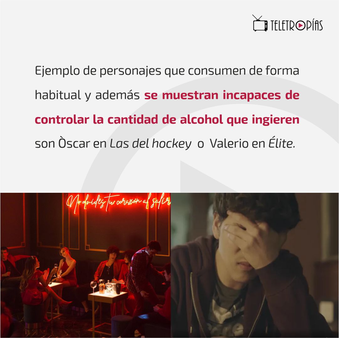 teletropias's tweet photo. Por otro lado, los personajes que beben alcohol de forma habitual, tanto en grupo como individualmente, son el 9% del total. Un ejemplo son Òscar de #Lasdelhockey y Valerio en #Élite. https://t.co/pFLINA20ON