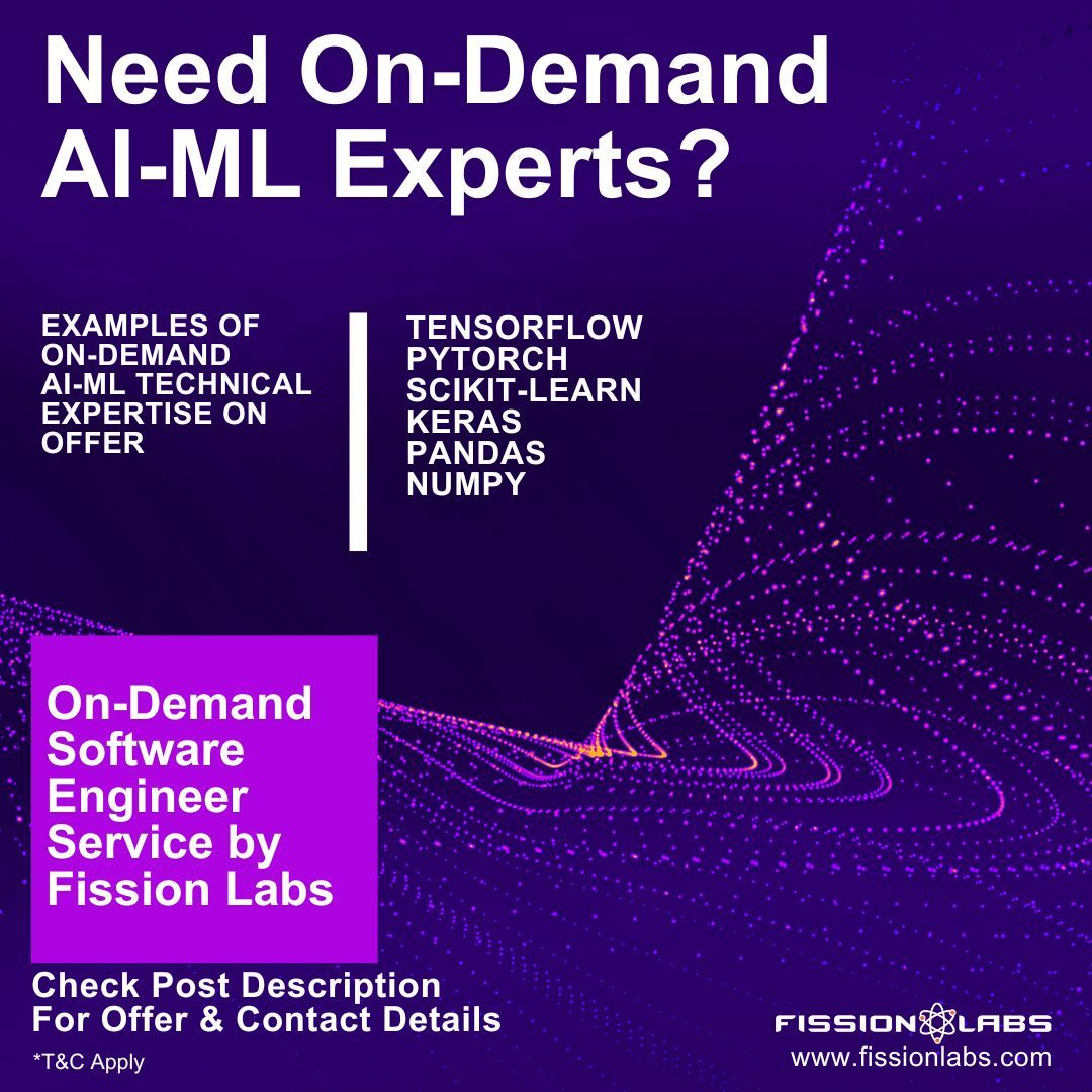 Need AI-ML muscle for your projects? Explore our On-Demand Engineer Service and transform your development journey. Visit: fissionlabs.com/on-demand-soft…

#aiexperts #mlinnovation #ondemandtech #aiservices #mlexperts #aiengineers #ondemandtalent #digitaltransformation