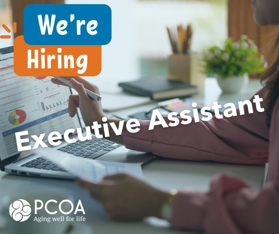 PCOAging's tweet image. We are hiring an Executive Assistant! This position provides high-level clerical and administrative support services to the President &amp;amp; Chief Executive Officer (CEO) and multiple Vice Presidents of PCOA. To learn more and apply, visit pcoa.org/careers/execut…