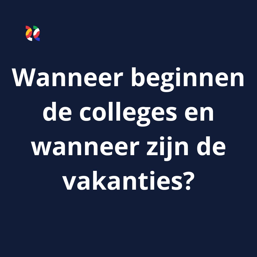 De colleges gaan half september van start en lopen tot en met mei. In juni en begin juli is er een toetsperiode. We volgen het vakantierooster van regio Midden. In de zomervakantie zijn er soms enkele zelfstudieopdrachten. Ook kan je ervoor kiezen om je stage in de zomer te lopen