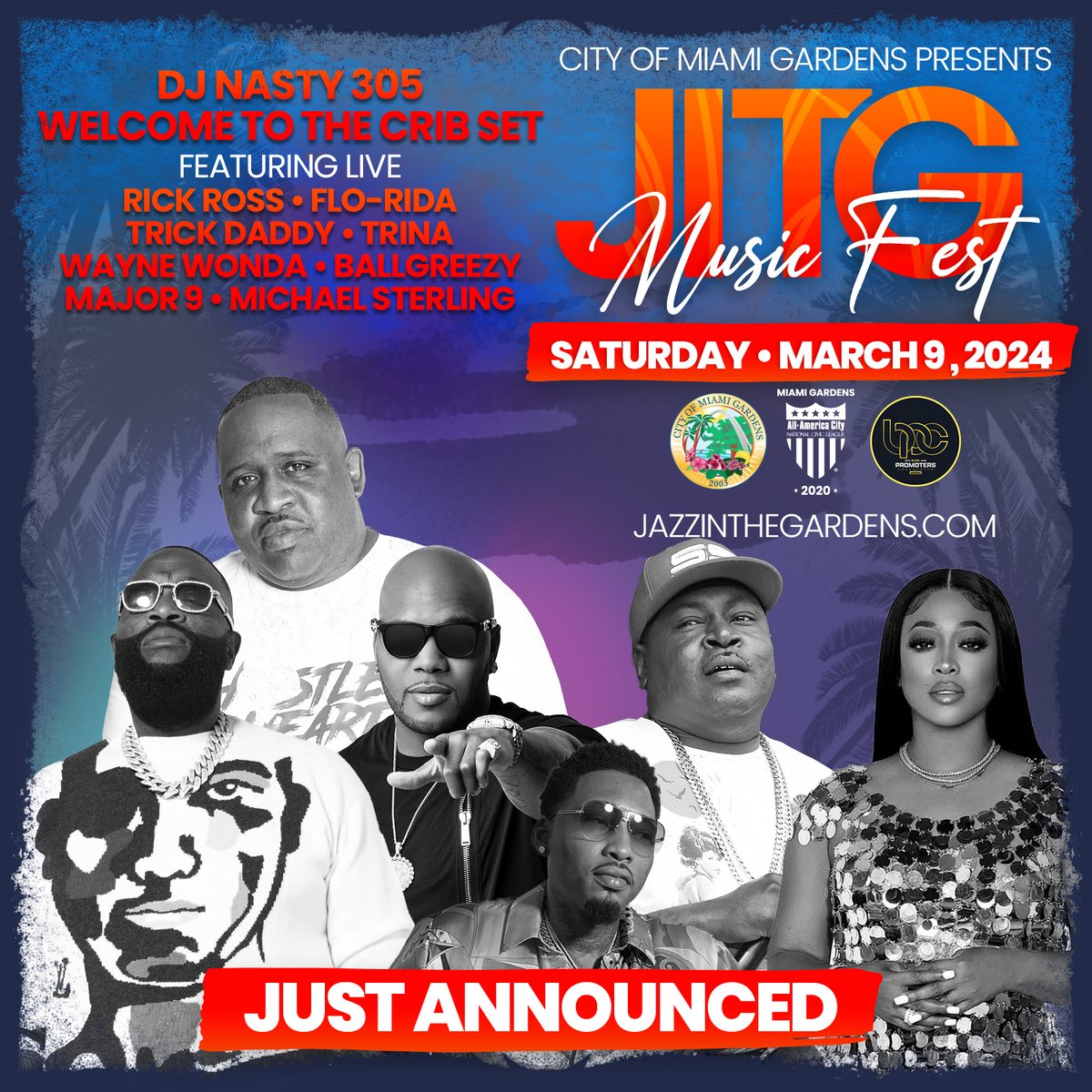 🔥👀 Surprise drop! DJ Nasty 305 is bringing the ultimate 'Welcome to the Crib Set' to #JITG2024, featuring Miami's finest: Rick Ross, Flo Rida, Trick Daddy, Trina, Wayne Wonda, Ball Greezy, Major 9, & Michael Sterling. Secure your spot TODAY! #JITG #JITGMusicFest 🌴✨