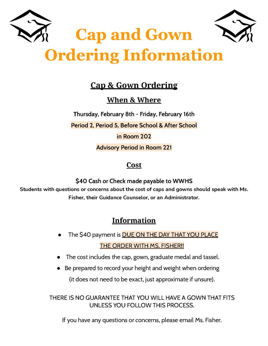 Don't forget to order your cap and gown this week! #WestWarwickWizards #WizardPride #WWHS #Classof2024