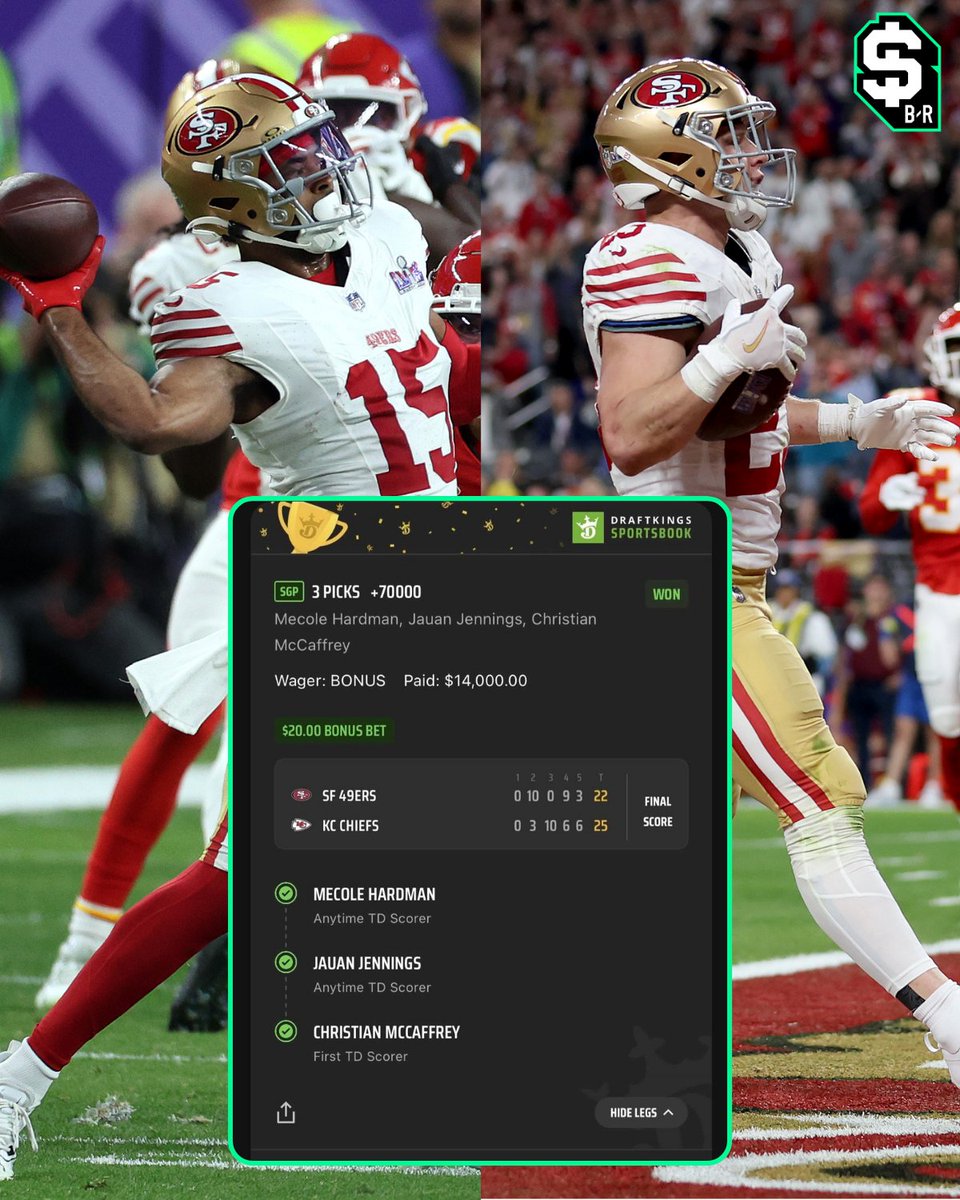 br_betting's tweet photo. $20 bonus bet ➡️ $14K TD Parlay

This one belongs in a museum 🖼️

(via @SebastiannLaraa @DKSportsbook) https://t.co/EucoibMpRA