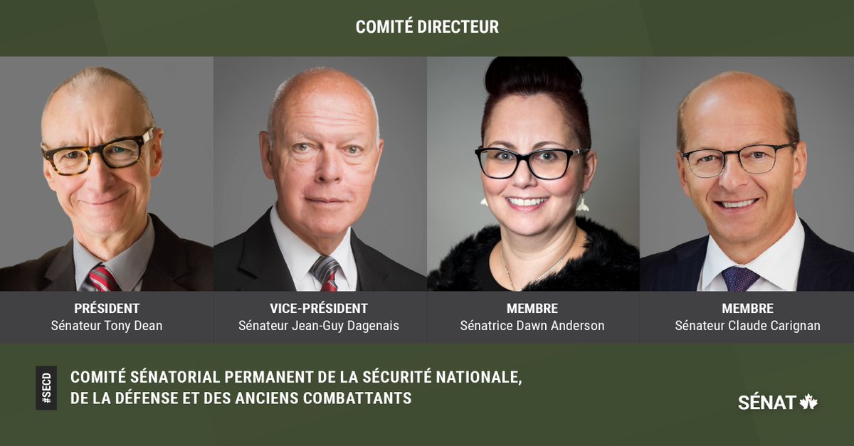 Le Sénat du Canada (@senatca) on Twitter photo Le président du Comité sénatorial de la sécurité nationale, de la défense et des anciens combattants est le sén. <a href="/TonyDean_TO/">Tony Dean</a>, le VP est <a href="/SenatDagenais/">Sénateur JG Dagenais</a>, et les autres membres du comité directeur sont <a href="/DawnSenator/">Senator Margaret Dawn Anderson</a> et <a href="/senatcarignan/">Claude Carignan</a> : ow.ly/CCf950QzNOM
#SenCA #SECD #PolCan Le président du Comité sénatorial de la sécurité nationale, de la défense et des anciens combattants est le sén. <a href="/TonyDean_TO/">Tony Dean</a>, le VP est <a href="/SenatDagenais/">Sénateur JG Dagenais</a>, et les autres membres du comité directeur sont <a href="/DawnSenator/">Senator Margaret Dawn Anderson</a> et <a href="/senatcarignan/">Claude Carignan</a> : ow.ly/CCf950QzNOM
#SenCA #SECD #PolCan