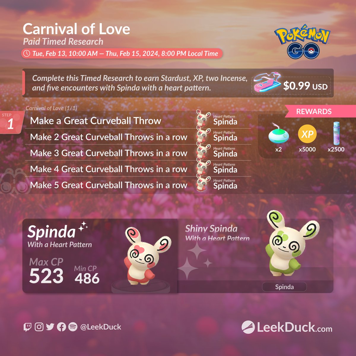 LeekDuck's tweet photo. Carnival of Love - Paid Timed Research 

Full Details: https://t.co/LW5iQtGKKD https://t.co/pfBMLLb58Z