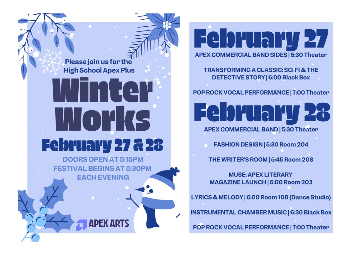 Coming soon to Studio 39, the WINTER WORKS: a presentation of HS Apex Plus Projects.