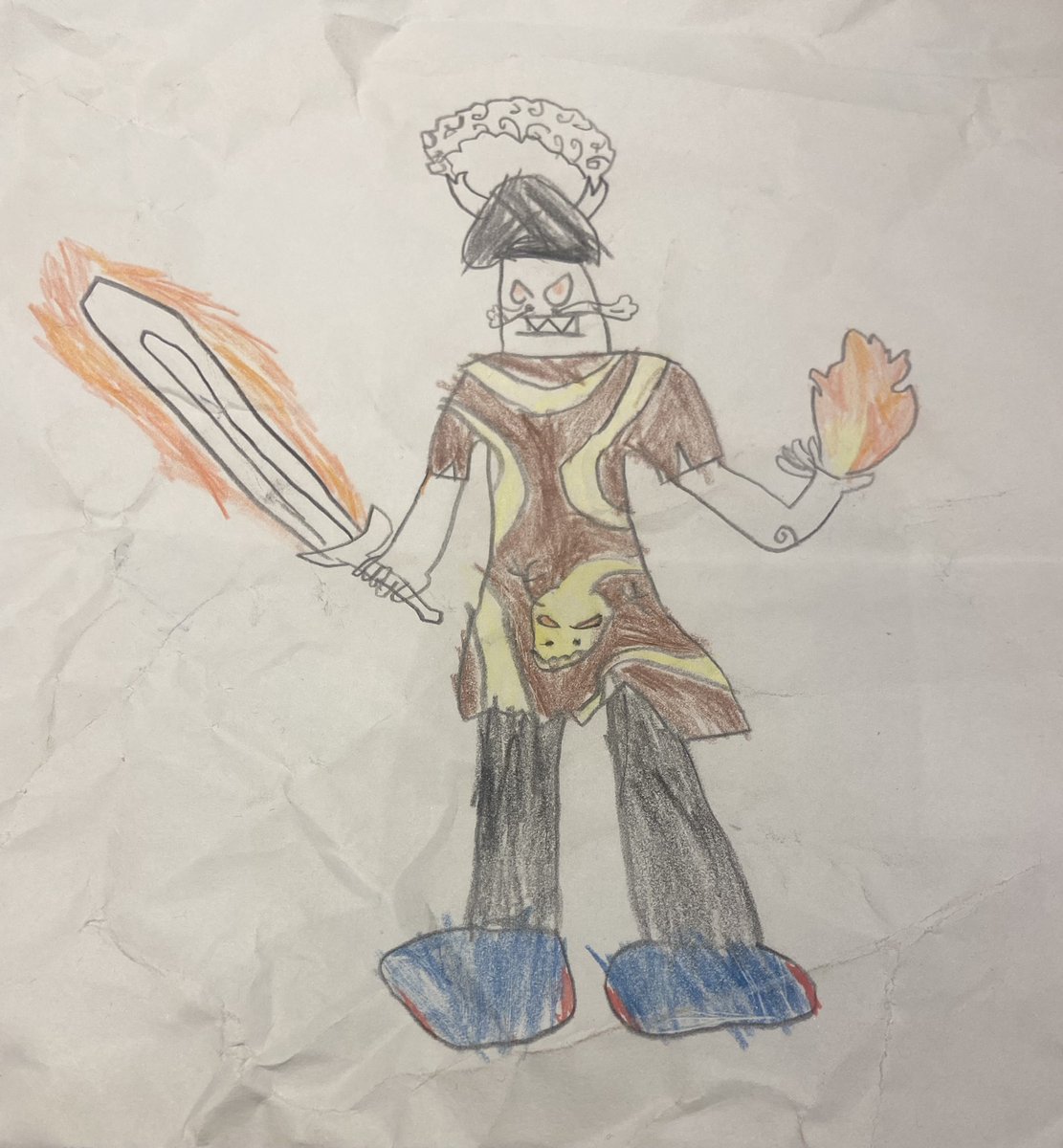 Ruairi Leon, 9, created and drew HOMURA, a new pirate that he presented to me @FilmStroud. Ruairi says Homura ('flame' in Japanese), ate the Fire Devil Fruit so can manipulate fire & set things ablaze - the gift of @onepiecenetflix to inspire the imagination of young people!❤️🔥