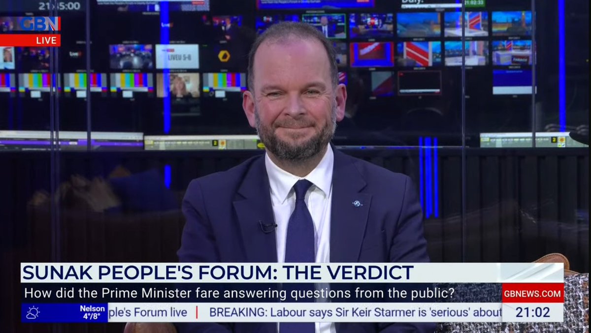 After an hour of uninterrupted air time for Rishi Sunak, GB News cuts away to hear reactions from... the Deputy Chair of the Conservative Party.