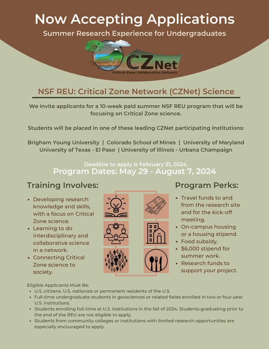 Nine days left to apply for a research experience for undergraduates in the Critical Zone Network @NSF. I got my start as a scientist with an REU just like this. No experience required! Your mentors will work with you to develop and do a project. Please share widely!