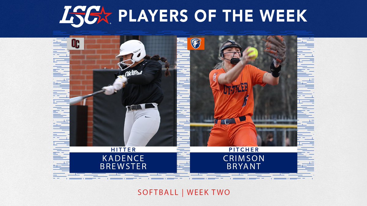 #LSCsb  Players of the Week #2  🥎

Hitter: Kadence Brewster, <a href="/OCEagles/">OC Eagles</a> 

Pitcher: Crimson Bryant, <a href="/uttylerpatriots/">UT Tyler Patriots</a> 

🔗  bit.ly/3I0jf89

#D2SB