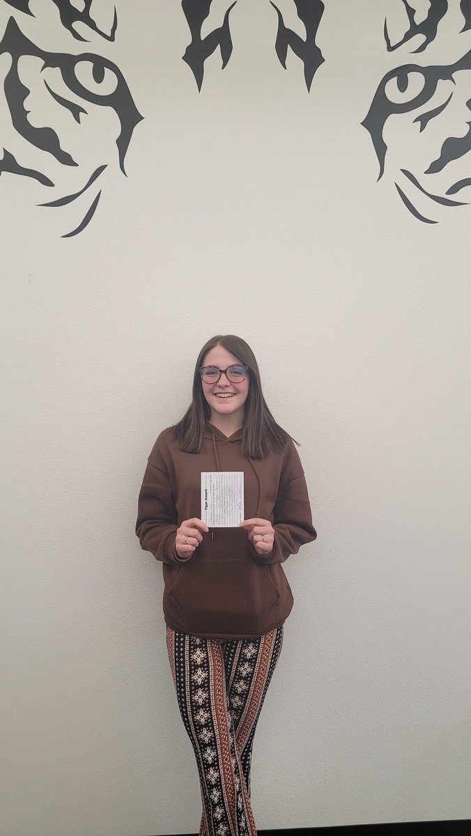 Danika demonstrated fantastic citizenship when she helped a fellow student who was struggling. Thank you for being so kind to others, Danika!
#Tigeraward2324 <a href="/Fremont1_LVHS/">Lander Valley HS</a>