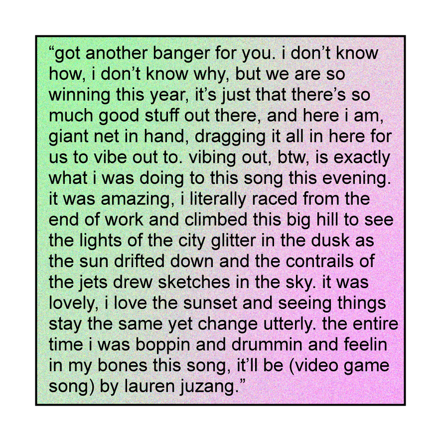 SingleReview's tweet image. newwww review! in which i tell you all about a nice hill i climbed get weird about hooks and praise the national maybe a bit too much
@laurenjuzang  it'll be (video game song)
landing in ur inbox 6.30am uk time link in bio

#unsignedartist #undergroundmusic #musician #musicreview