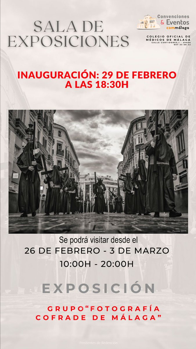 El próximo 29 se inaugura la expo que podéis ver n el cartel.
Colectiva del grupo "Fotografía Cofrade de Málaga". Os espero.
Puedes visitarla antes, desde el 26..., ojo al cartel. 🍀