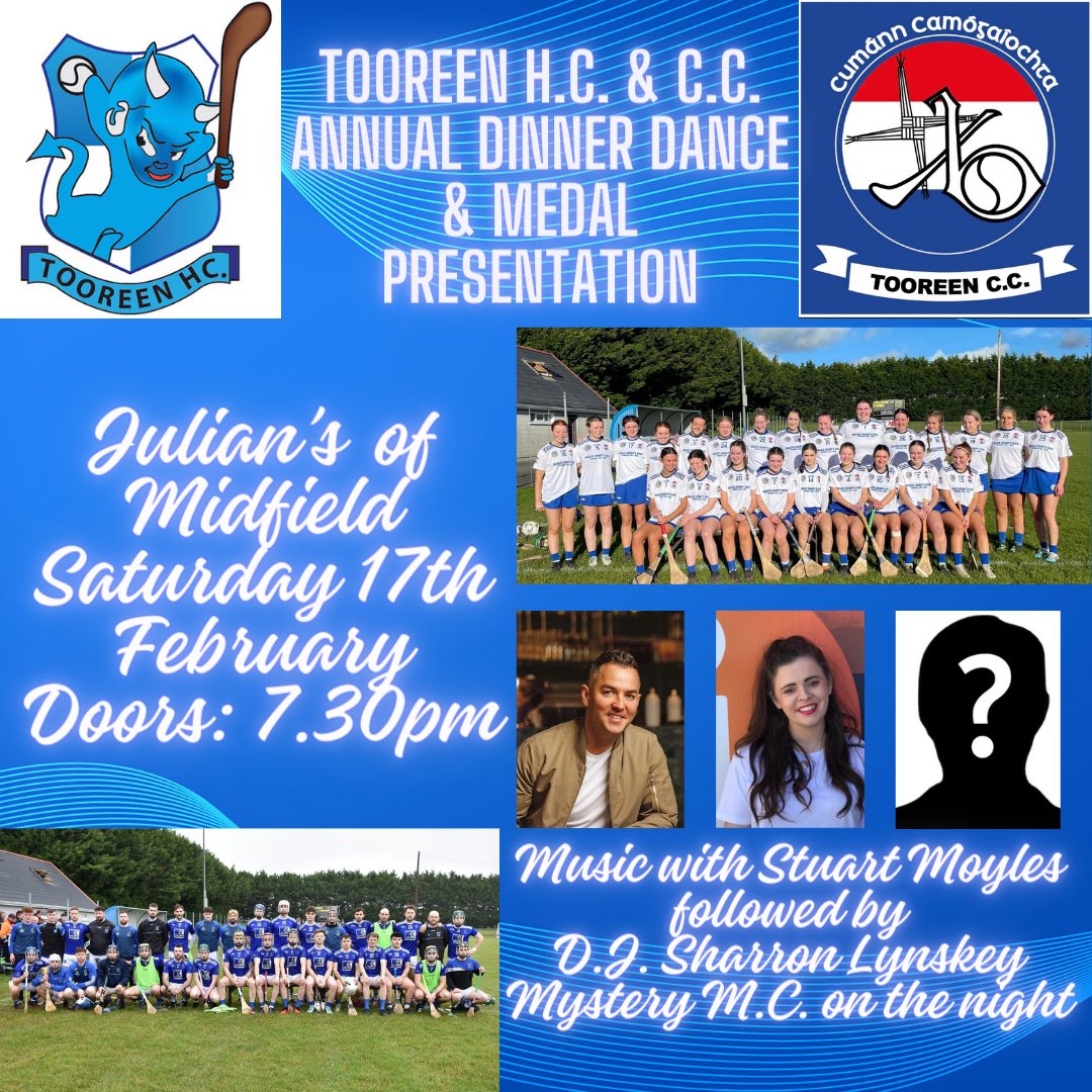 TooreenHurlers's tweet photo. The deadline for purchasing tickets for our Annual Dinner Dance is this Wednesday! Link ⬇️ 

🎫 https://t.co/zbe7zM4Bm5 https://t.co/QPfMsfCc8B