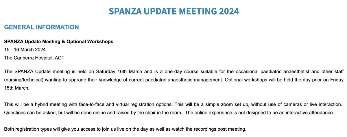 spanzaorg's tweet photo. We are having an update meeting for the occasional paediatric anaesthetist and nursing/technical staff.

15 - 16 March 2024
The Canberra Hospital, ACT

Come and join us! 

https://t.co/bYV6lJnWX1 https://t.co/NGk5bWfw5b