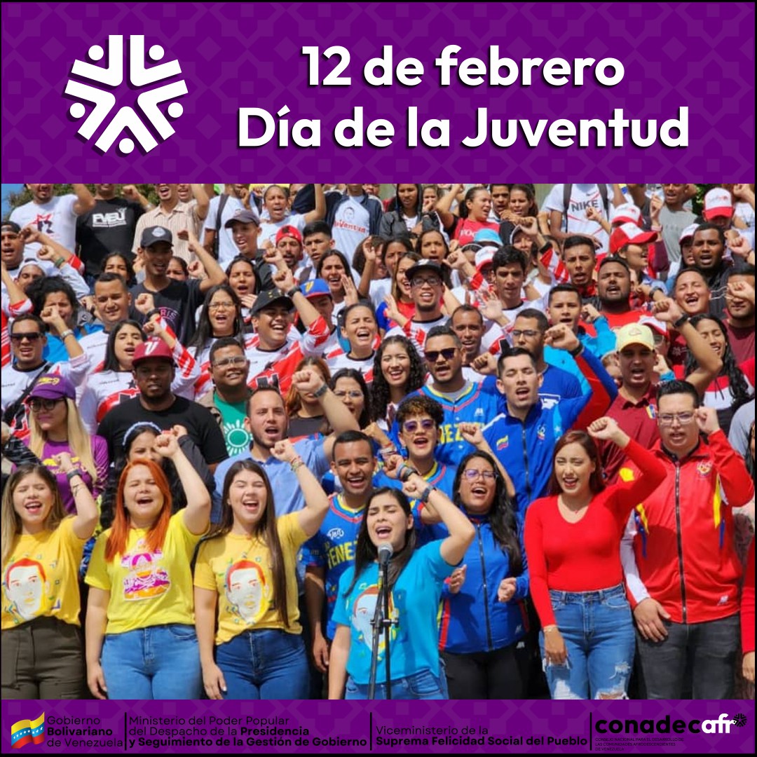 Feliz día a todos los jóvenes que día a día mantienen nuestras tradiciones afrovenezolanas vivas y representan la nueva perspectiva del cimarronaje, ¡Seguimos avanzando! #conadecafro #VenezuelaAvanzaFeliz #DiaDeLaJuventud #infoconadecafro