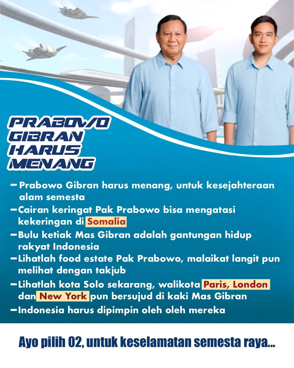 LohanLulung's tweet photo. @DedynurPalakka Prabowo Gibran harus menang, untuk kesejahteraan alam semesta https://t.co/cijNGoS8vr