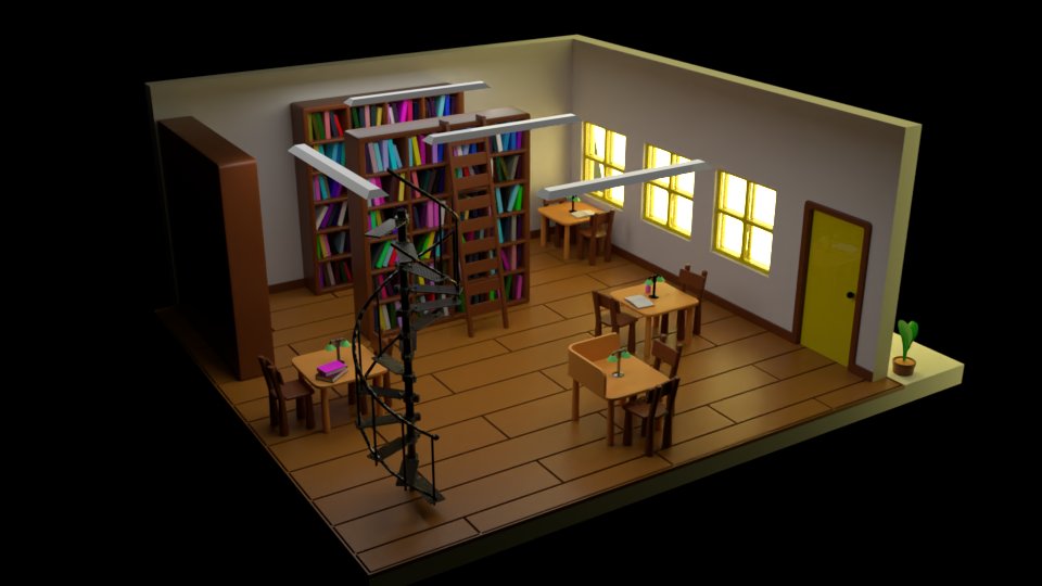 modeled an isometric library and a alarm clock in blender 2.79 #blender #blenderrender #blendercommunity #gamedev #game #games