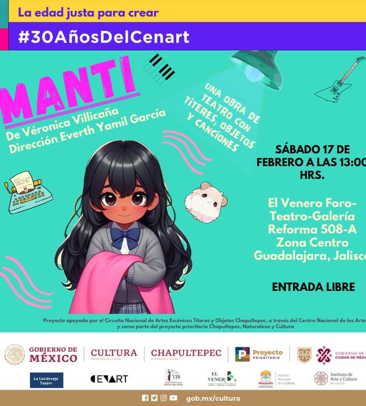 LuciernagaTeat's tweet photo. Volvemos a #Guadalajara
Sábado 17 de febrero 1:00 pm
El Venero - Foro - Teatro
#EntradaGratuita

#Manti teatro con títeres, objetos y canciones, vengan a conocer la historia de este trapo especial💕
@cenartmx
@vero_villicana @EverthYamil https://t.co/EaOxpww1VW