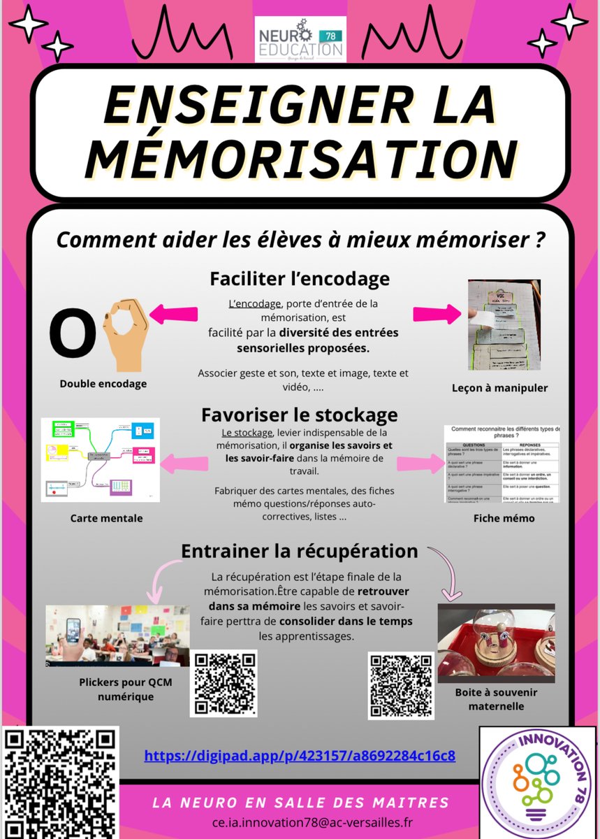 Et parce que les vacances commencent pour la Zone C, encore une affiche en avant-première pour la salle des maitres : quelques pistes pour faciliter la mémorisation.
Maintenant, quelques jours de repos !