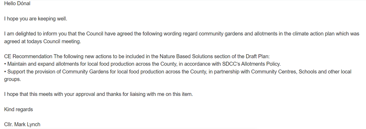 Last year we found @sdublincoco had deleted actions on allotments & community gardens from their #climateactionplan

Today we were delighted to hear that the wording was put back in to the approved SDCC plan.

Thank you to @markjmlynch & all SDCC councillors for supporting this!
