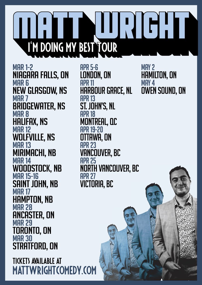 To prepare to record my comedy special (April 13 at The Majestic!)  I’m doing my first cross Canada tour. 34 shows, 22 cities. Come see me run an hour of my most polished material on the “I’m Doing My Best” tour.  

See you on the road. ✌️🚗