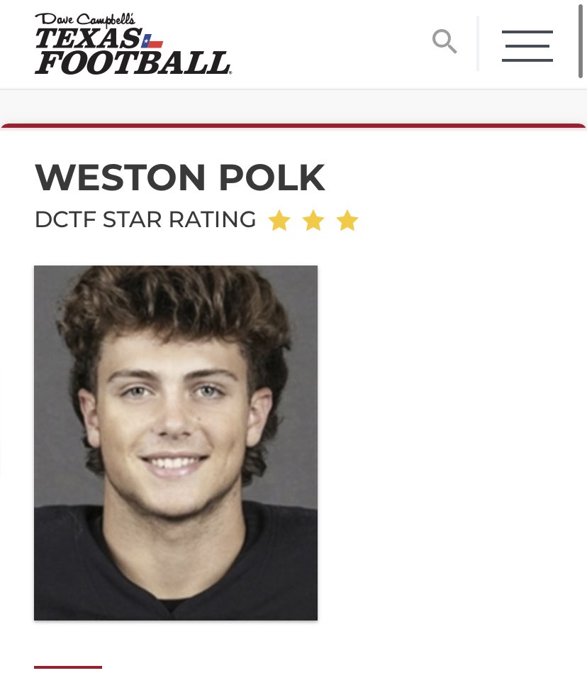 Weston Polk (@westonpolk) on Twitter photo Blessed to be named a three star recruit by Dave Campbells Texas Football‼️⭐️⭐️⭐️<a href="/dctf/">Dave Campbell's — TexasFootball.com</a> <a href="/GPowersScout/">Greg Powers 🏟️</a> Blessed to be named a three star recruit by Dave Campbells Texas Football‼️⭐️⭐️⭐️<a href="/dctf/">Dave Campbell's — TexasFootball.com</a> <a href="/GPowersScout/">Greg Powers 🏟️</a>