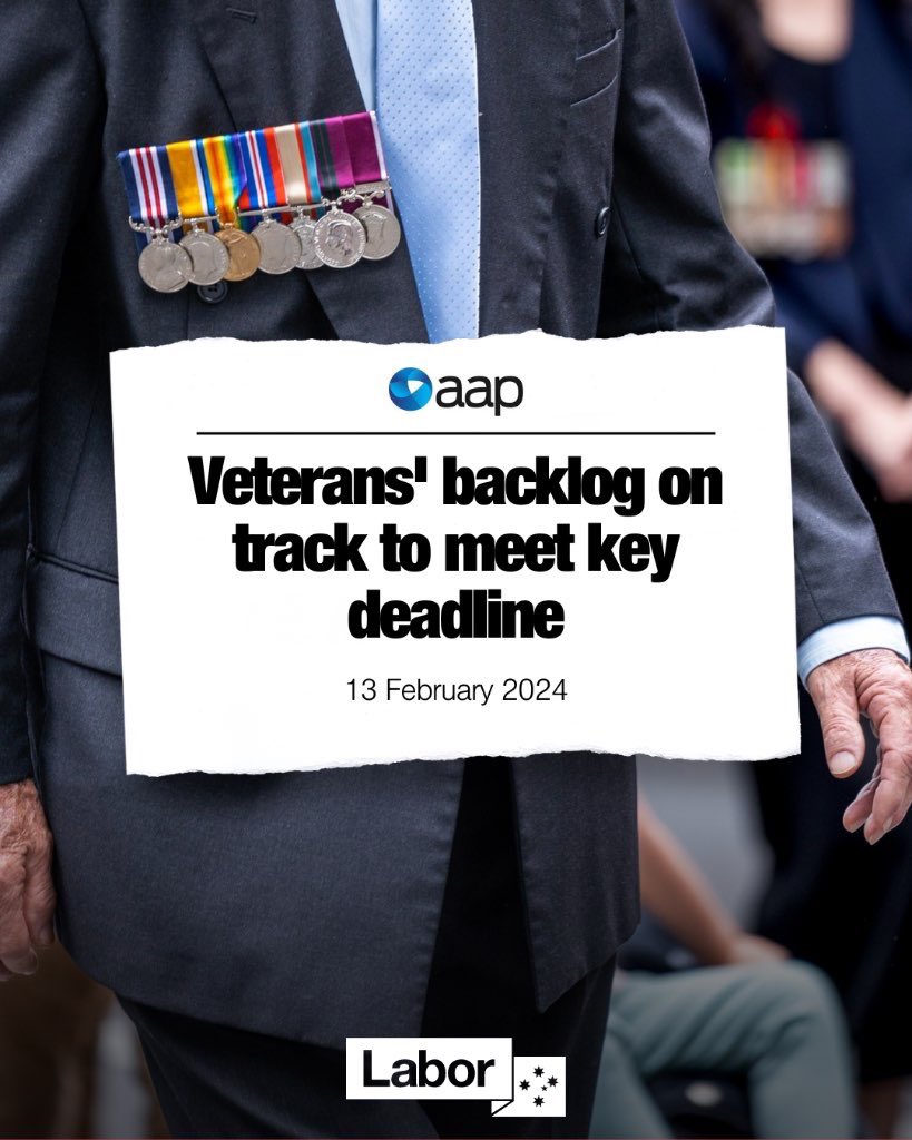 One of the key priorities of our Government has been to eliminate the unacceptable backlog of veteran compensation claims. Thanks to the @AustralianLabor Government’s increased staffing & resources for DVA we’re on track to eliminate the backlog ahead of deadline.