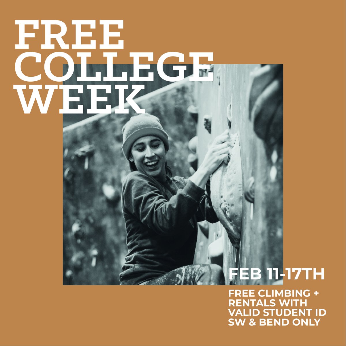 𝐂𝐨𝐥𝐥𝐞𝐠𝐞 𝐖𝐞𝐞𝐤 𝐢𝐬 𝐡𝐚𝐩𝐩𝐞𝐧𝐢𝐧𝐠 𝐧𝐨𝐰!

Enjoy free climbing and rentals at our SW and Bend locations from now through Saturday with a valid college ID!

#TheCircuitgym #TheCircuitGymBend #CollegeWeek