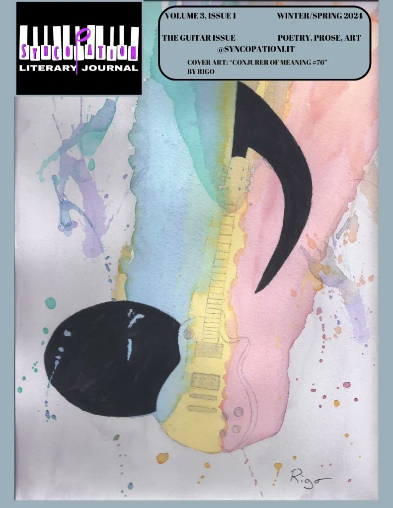 m_blades's tweet photo. I'm happy to have a flash fiction piece in the new Syncopation Literary Journal, Volume 3, 'The Guitar Issue'. The magazine has a lot of fine work about string instruments tucked between its virtual pages and is free online. 
https://t.co/Mh1BPiy5Sp https://t.co/ovXjCgohR5