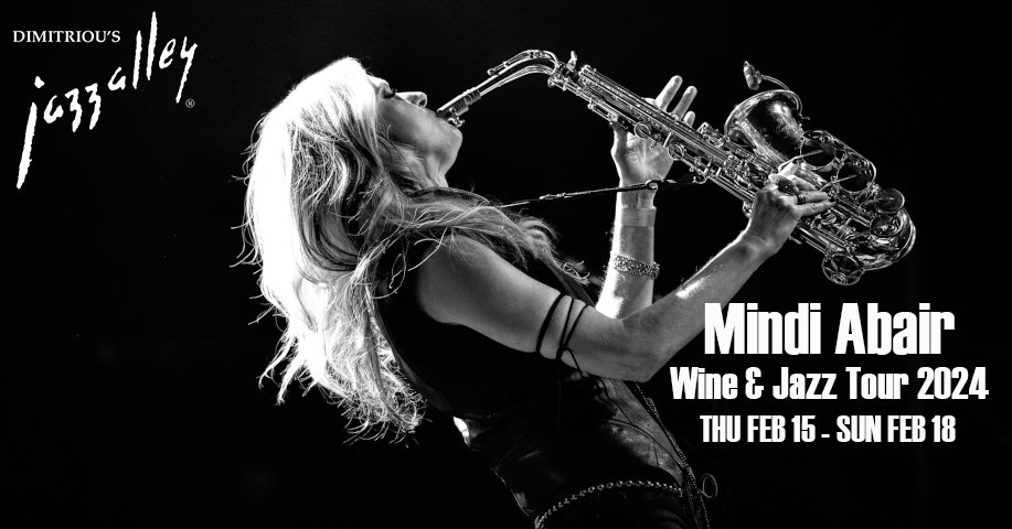 Continuing the love-fest this week w/ 2x Grammy nominated vocalist/saxophinist @MindiAbair. Come share an evening of inspired music for Valentines weekend paired with her WINEandJAZZ.com wines. #cheers #ValentinesWeek #jazzalley #jazz #blues