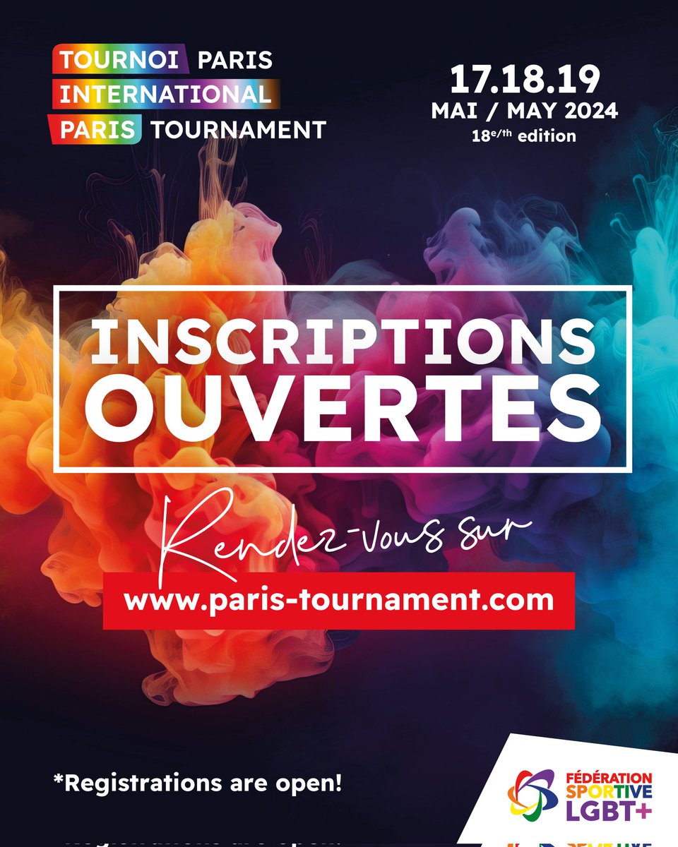 TIP 2024 
Les inscriptions sont ouvertes
Registrations are open 

Exceptions :
- Natation course
- Babyfoot
- Volley-ball 224
- Crossfit
- Tennis
- e-sport
- Pétanque

@FS_LGBT

#sport #tournoi #tournanement #inclusion #respect #tolerance #lgbtqia #paris #gayfriendly