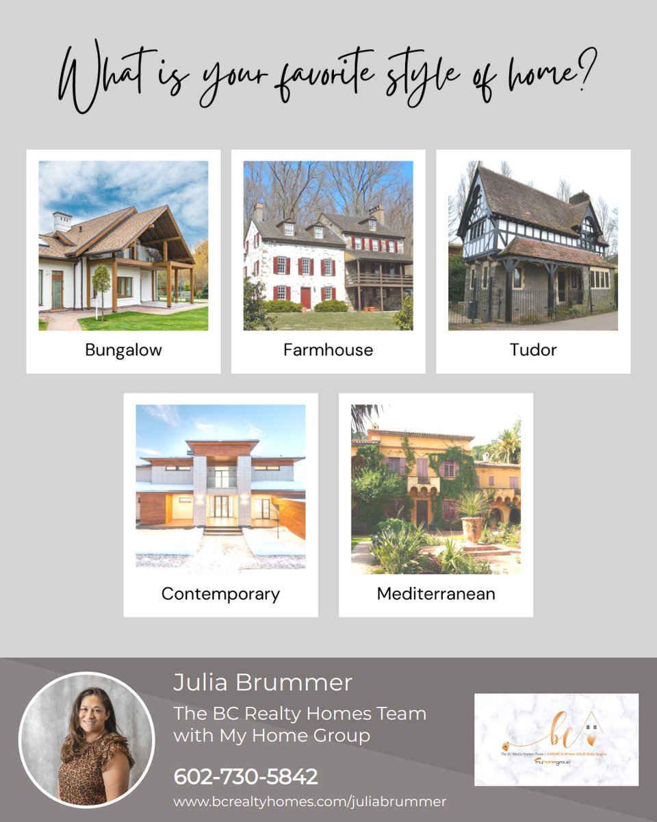 jbrummer's tweet photo. Charming Bungalow, rustic Farmhouse, elegant Tudor, sleek Contemporary, or sunny Mediterranean - which home style captures your heart? Tell us your favorite and why it stands out to you! 🏡✨ 

#thebcrealtyhomesteam #myhomegroup #sellingthedream #homesweethome https://t.co/Yn2GZfMRzL