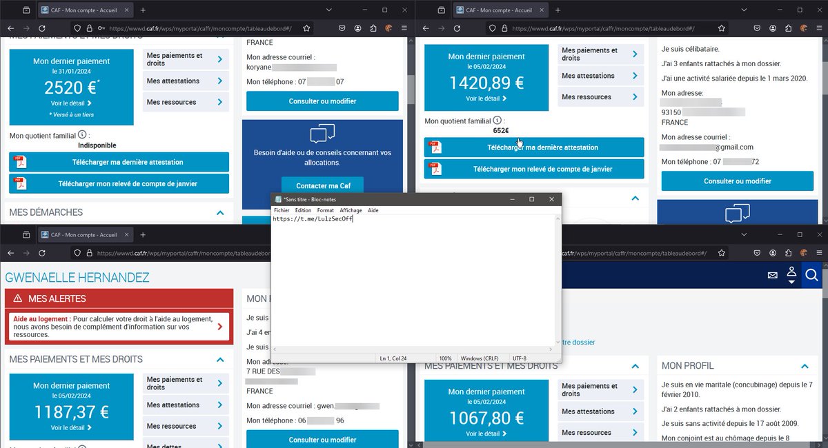 HackAndnewsoff's tweet photo. tonight #lulzsec the group of cyber criminals hacked 600k caf accounts, a French government organization
#opFrance
#Lulzsec
#Hackandnews https://t.co/wWc5VrCxIM