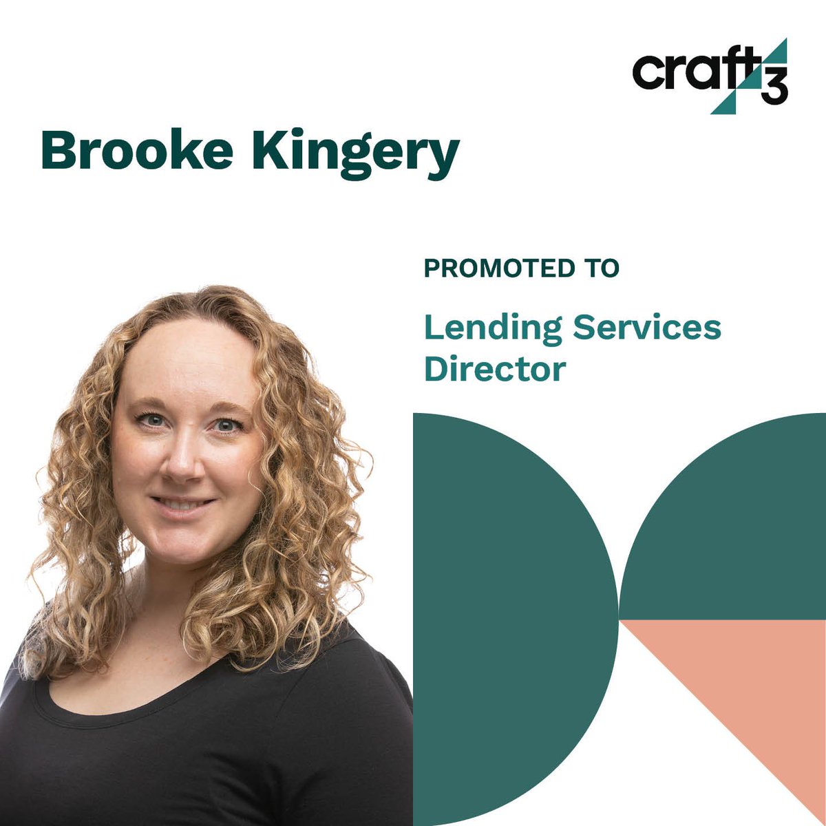 Craft3Org's tweet photo. Congrats Brooke on the promotion to Lending Services Director! With exceptional leadership, she ensures our closing &amp; servicing teams are effective and efficient. Thrilled to see her thrive! Learn more about Brooke: https://t.co/6dD7fNqakE 
#Craft3Team #PromotingWithin https://t.co/SmmKNCqh2f