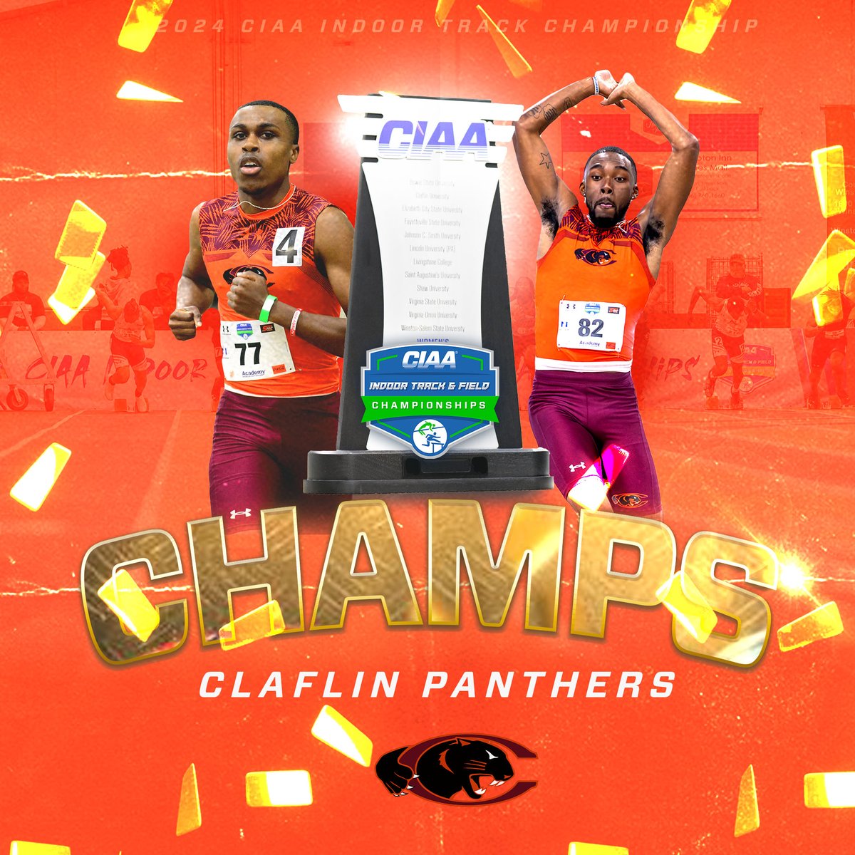 CIAAForLife's tweet photo. BACK TO BACK. 🏆🔥
@ClaflinPanthers ARE YOUR 2024 #CIAATrack CHAMPIONS https://t.co/T15Wx5nD0e