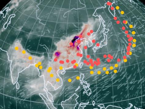 Here we go! This map from Nullschool shows the global pollution. The biggest polluters are CHINA, INDIA &amp; the USA. This needs to be fixed!
Below the RED dots show how the heaviest pollution heads to the ARCTIC. The YELLOW dots show all that smog also, goes north, into the ARCTIC.