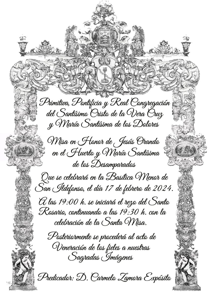 Misa en Honor a Jesus Orando en el Huerto y María Santísima de los Desamparados.

🗓️ Sabado dia 17 de Febrero 
🏠 Basílica San Ildefonso - Jaén 
🕙 19 h

#veracruzjaen #oracionydesamparados #domingoderamosjaen