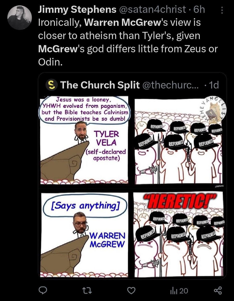 The_Idol_Killer's tweet photo. Vela called Jesus delusional, the God of Scripture a pagan Mega-Zeus... but you see I'm closer to atheism because I believe in God's self-revelation in Scripture &amp; trust in Christ.

These online #CageStage Calvinists are so cringe I pity them. https://t.co/XTBtQ11It6