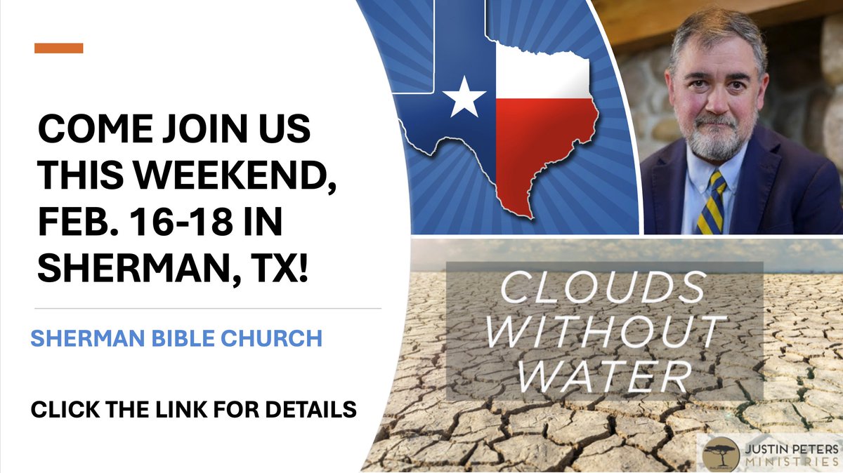 This Friday and Saturday I will be presenting Clouds Without Water at Sherman Bible Church in Sherman, TX, and preaching on Sunday. If you are in the area we would love to have you. Here is a link with all the details. Come join us! shermanbible.churchcenter.com/registrations/…
